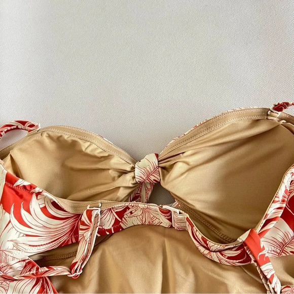 Tie-Front Keyhole Bandeau-Style One-Piece Swimsuit Size XLarge Pineapple Print - Picture 7 of 12